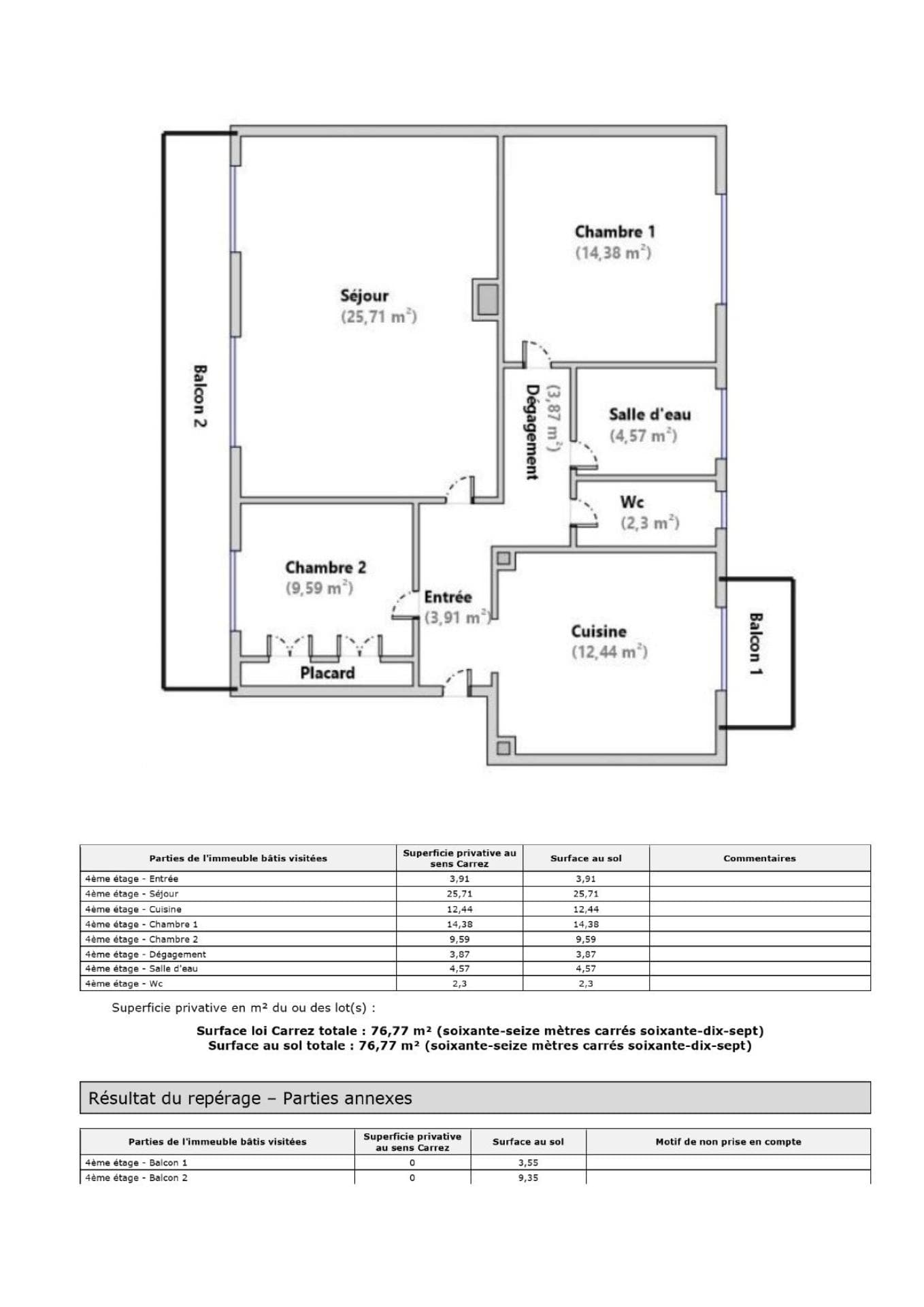 Appartement T3 2 chambres, 2 balcons , places de parking , 4ieme étage sans ascenseur