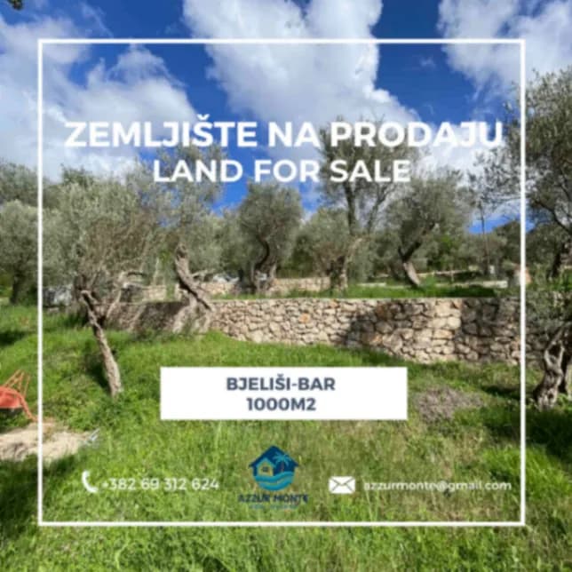 Zemljište,1000m2,Bjeliši,Bar,Prodaja
