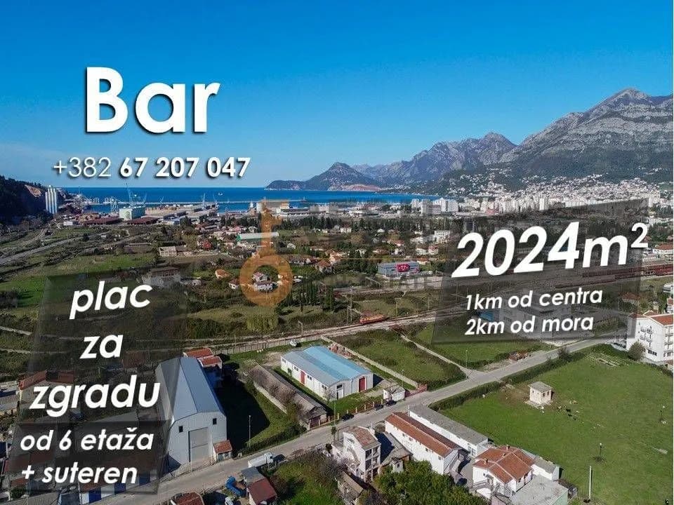Urbanizovano građevinsko zemljište, 2024m2, Bar, prodaja