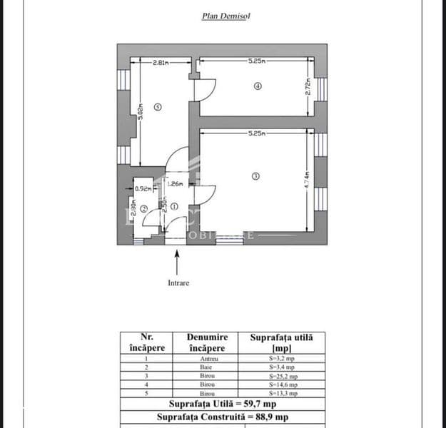 Spatiu birouri ultracentral 3 camere compartimentat 60 mp