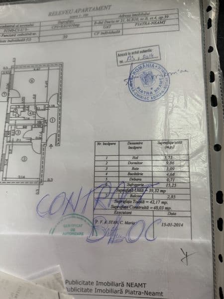 Apartament 2 camere decomandat, intabulat, 42 mp