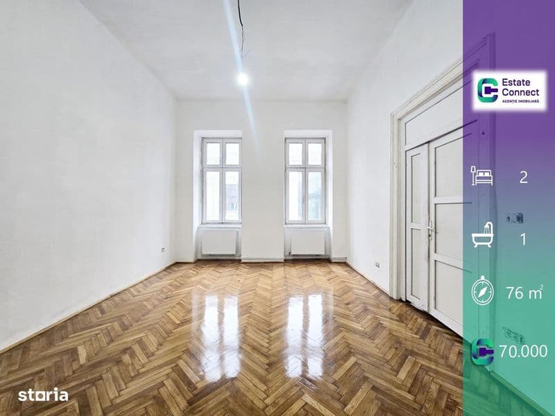 Apartament 2 camere cu centrala, 76 mp utili, etaj 1 - ultracentral