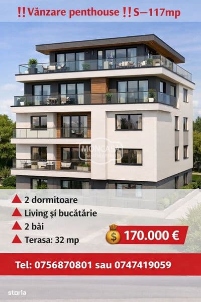 Penthouse S- 117 mp cu terasa 32 mp, zona Biserica Sf. Ilie