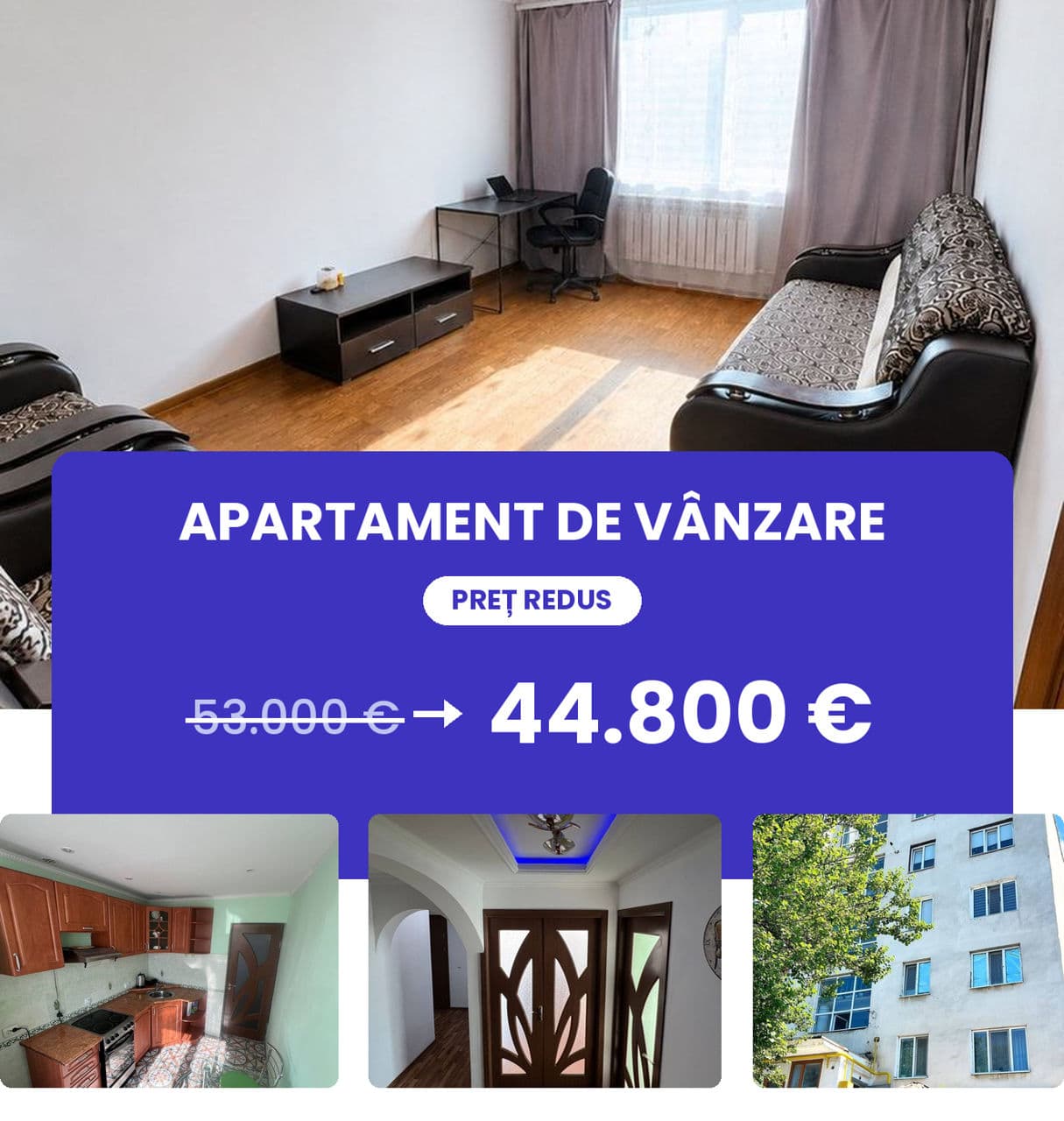 Apartament cu 2 camere, 52 m², 5 etaj
