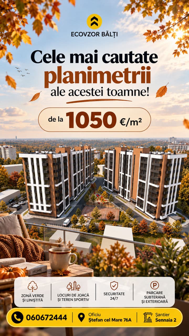 Apartament cu 1 cameră, 44 m², 3 etaj