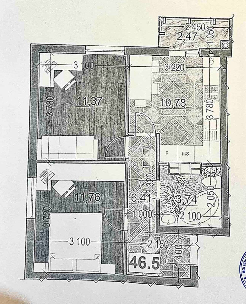 Apartament cu 2 camere, 47 m², 9 etaj