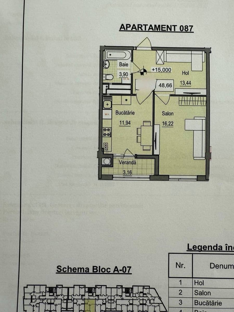 Apartament cu 1 cameră, 49 m², 4 etaj