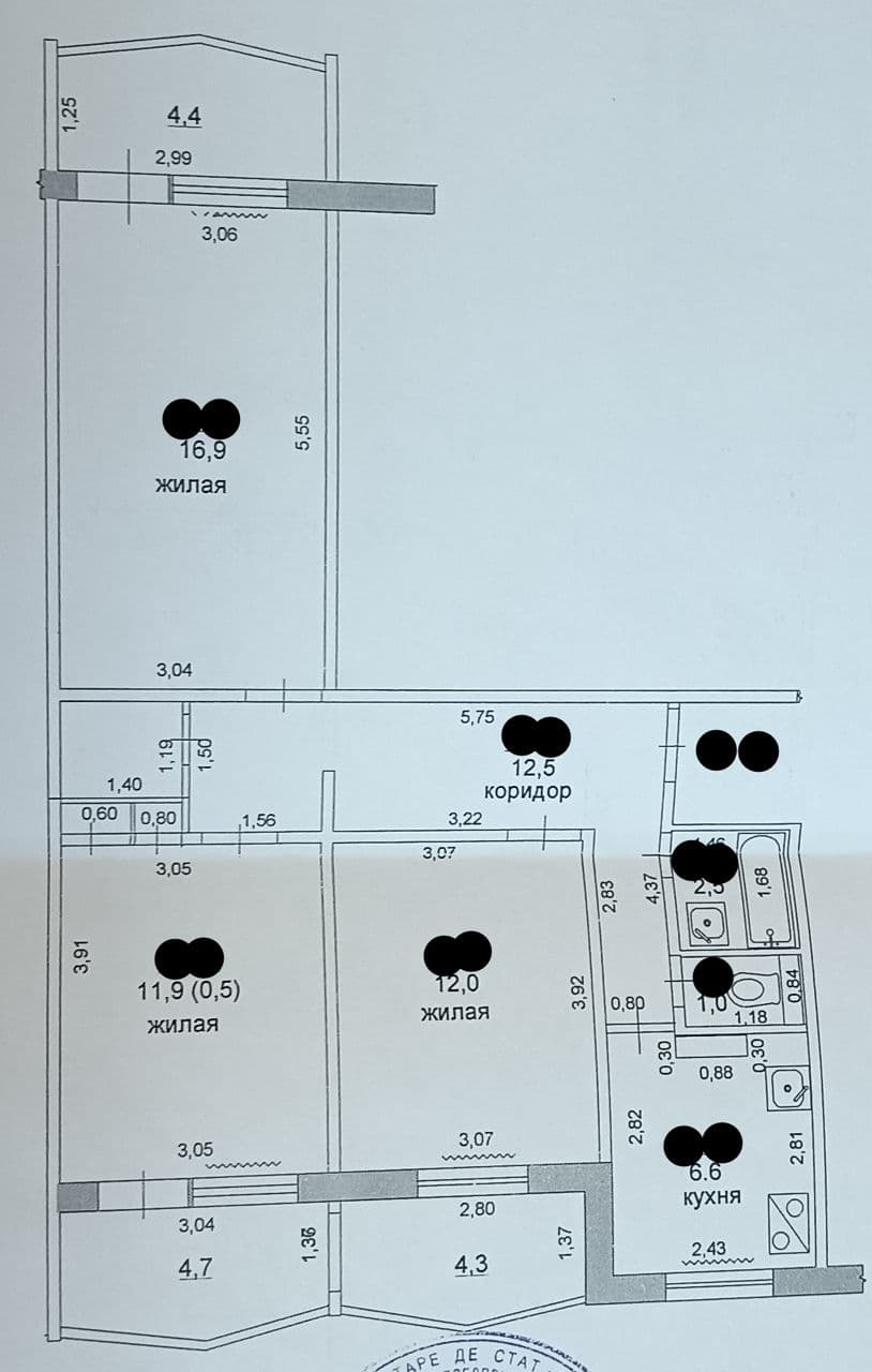 Apartament cu 3 camere, 72 m², 3 etaj