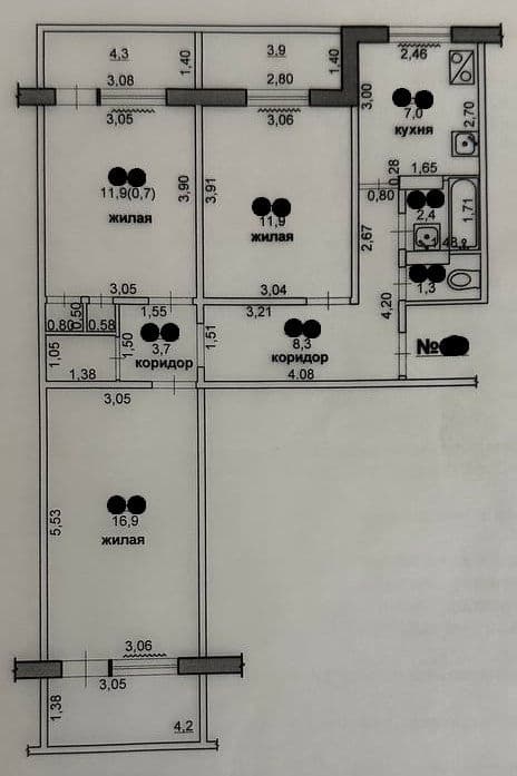 Apartament cu 3 camere, 72 m², 7 etaj