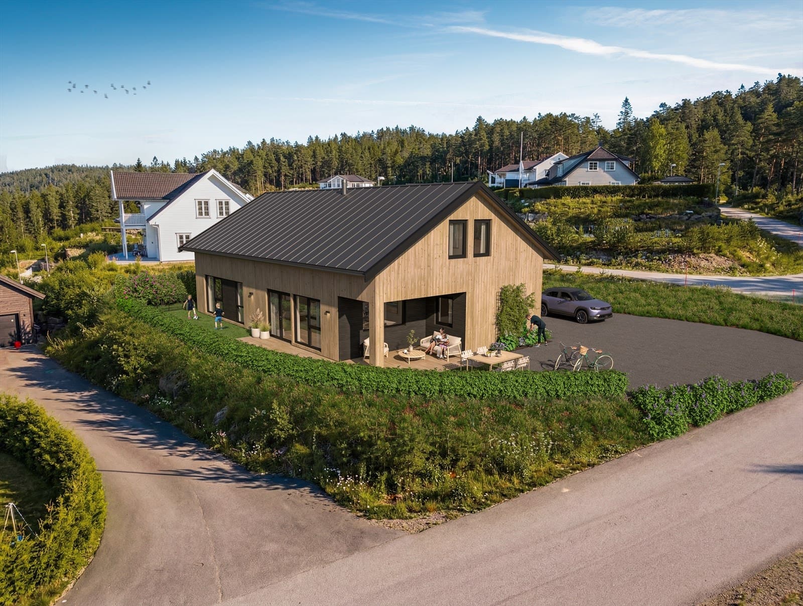 Aktiv Kristiansand Prosjektert enebolig med ferdig innredet hovedetasje - mulighet for innredning av loft - flott barnevennlig boligfelt! Hommelia 31,