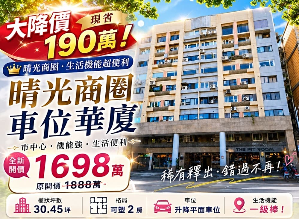 🍎晴光商圈~花博車位美廈/商四分區/住辦皆宜✅