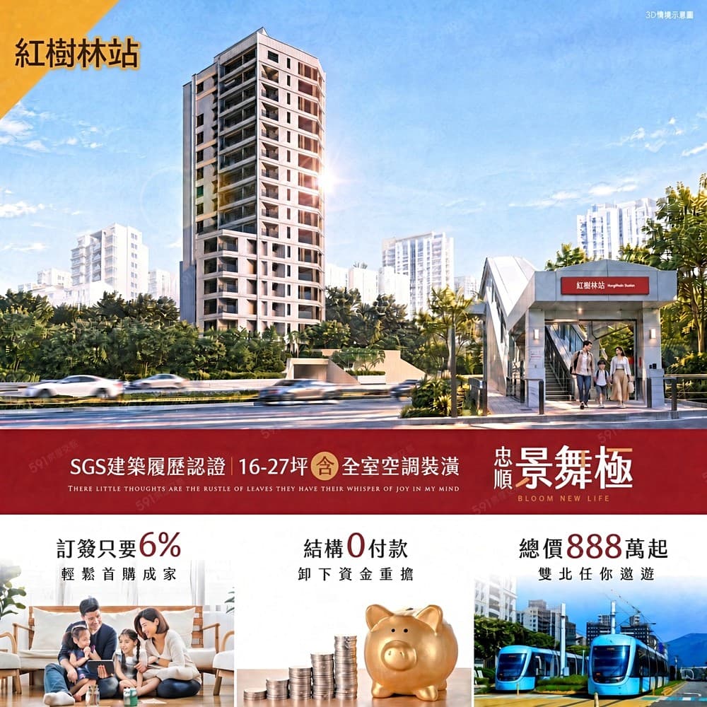 忠順景舞極訂簽6%、結構工程0付款2房888萬起