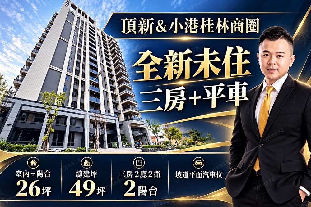 【桂林&頂新商圈】全新未住 室內+陽台26坪 三房+平車