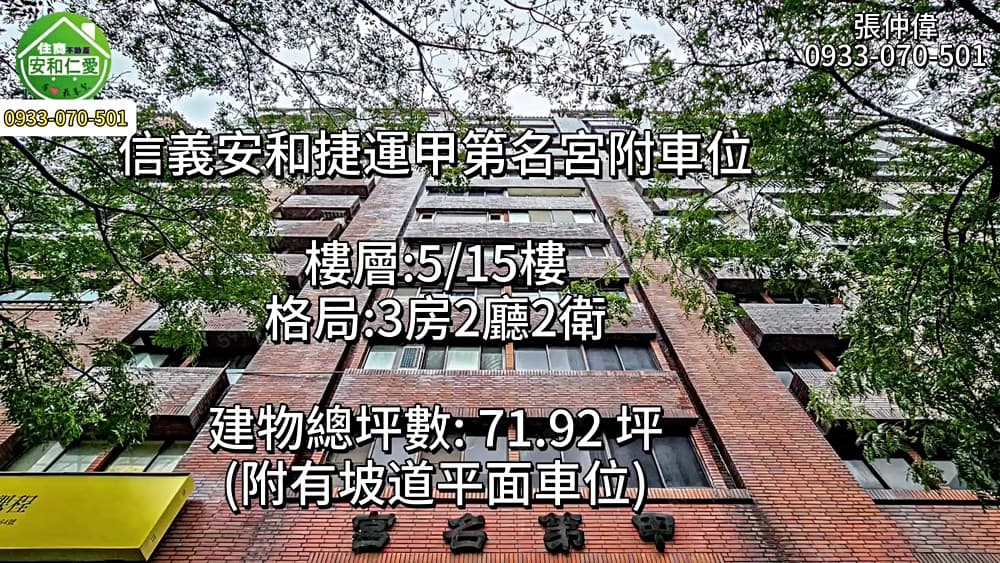 🌞信義安和出站即到🌞甲第名宮附坡平中車位📞我是承辦人