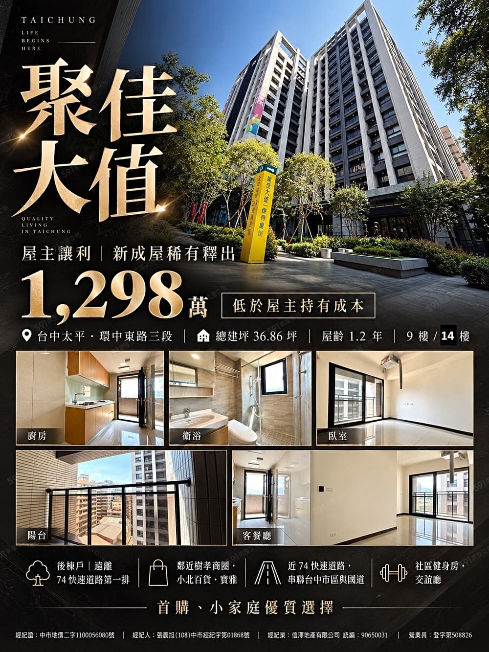 🔥【屋主賠售1298萬】聚佳大值｜後棟安靜2房＋平車🔥
