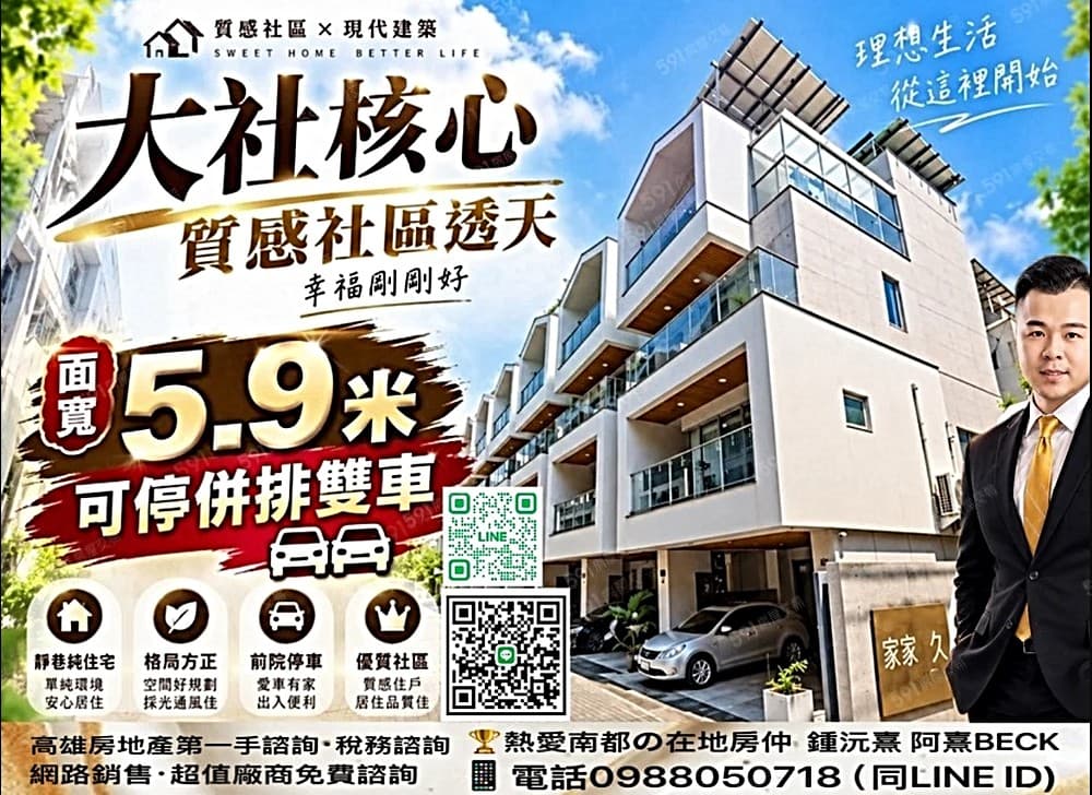 ✨【大社萬金★可停併排雙車 可充電車】四層樓透天別墅✨