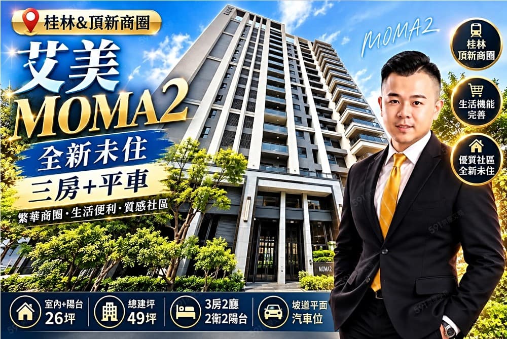 【桂林&頂新商圈】全新未住室內+陽台26坪三房+平車