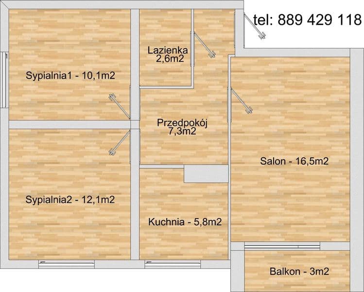 Świeżo Wyremontowane - Bez Pośrednika - 54,4m² - 3 pokoje - kuchnia - łazienka - balkon - piwnica.