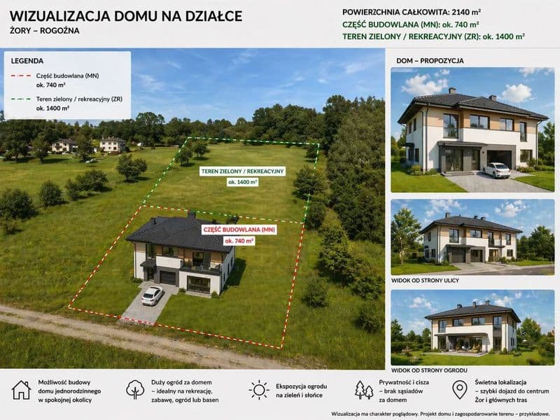 Działka pod dom + 1400 m² prywatnego ogrodu | Żory Rogoźna | cisza i przestrzeń - od właściciela