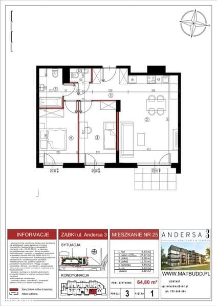 Przestronne 3 pokoje 64,8 m² | Balkon | Idealne dla pary lub rodziny