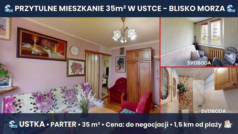 Ustka Prywatnie ! | 2 pokoje | Parter | 35,2 m² | 1,5 km od morza 15min spacerkiem na promenadę  | 340 tys.  OKAZJA !