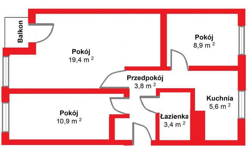 Mieszkanie 3 pokojowe z balkonem, 56m2 Malbork