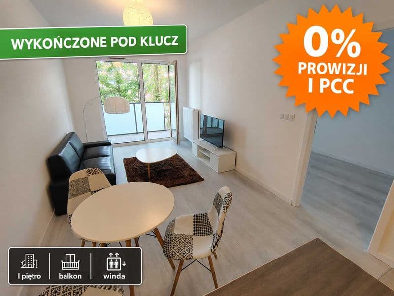 Apartament 40,5 m² do wprowadzenia, I piętro, 2 pokoje z balkonem w budynku z windą