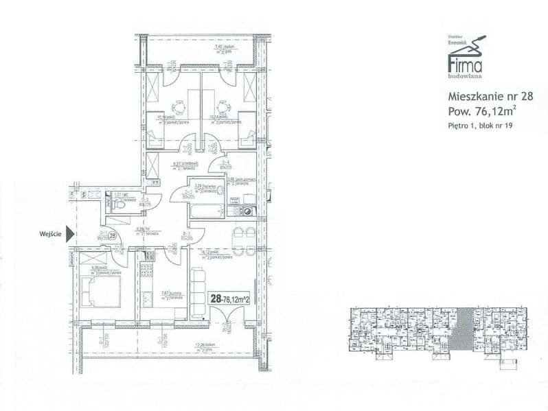 Mieszkanie 76 m² * 4 pokoje * 2 balkony * 1 piętro * winda