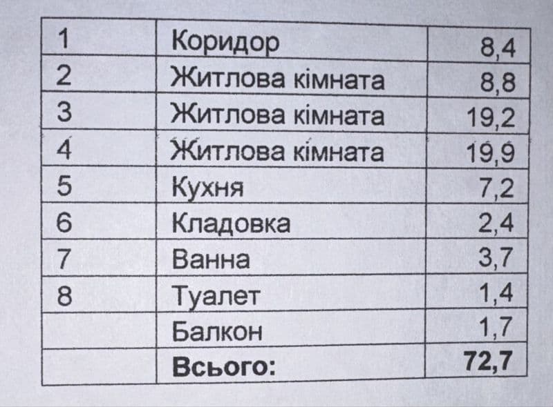 3-кімнатна квартира 72,7 м², 4 поверх, Ізяславська 8, Славута