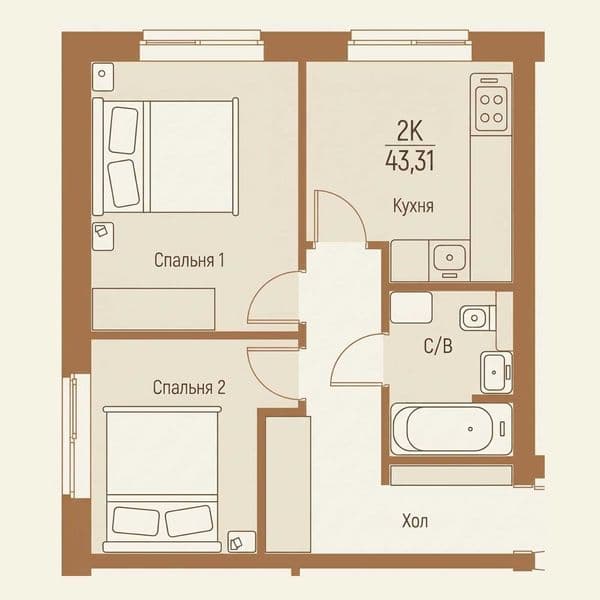 Продаж нових квартир від забудовника, жк Emirates 43.31 м², Розтермінування до 12 місяців