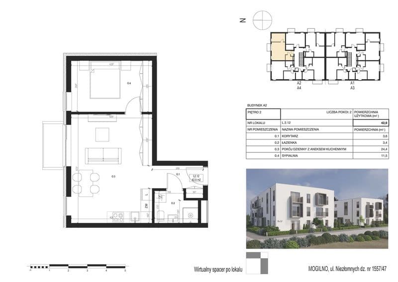NOWE mieszkanie 2 pokojowe 42,9 m2 Mogilno