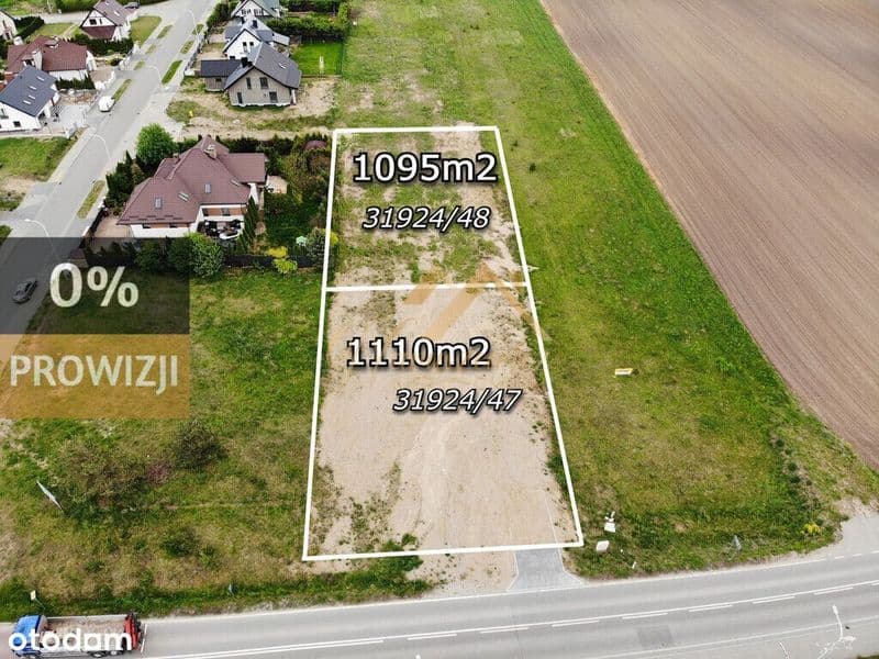 Przestronne działki budowlane 1095–1110m²–Zastawie