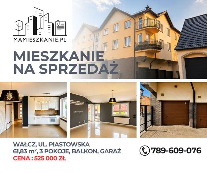 Na sprzedaż – 3 pokoje z garażem | Wałcz