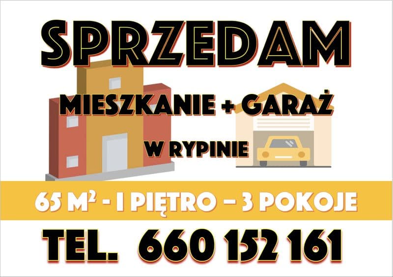 Mieszkanie - Rypin, I PIĘTRO 65,60m2 + GARAŻ murowany w możliwej opcji