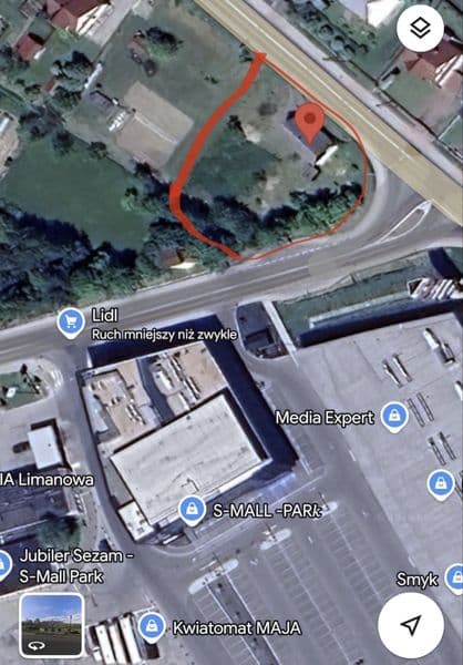 Działka inwestycyjna MN/U Limanowa 1261 m² przy DK28