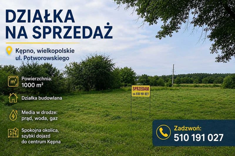 Działka budowlana 1000 m² | Kępno ul. Potworowskiego | MPZP |