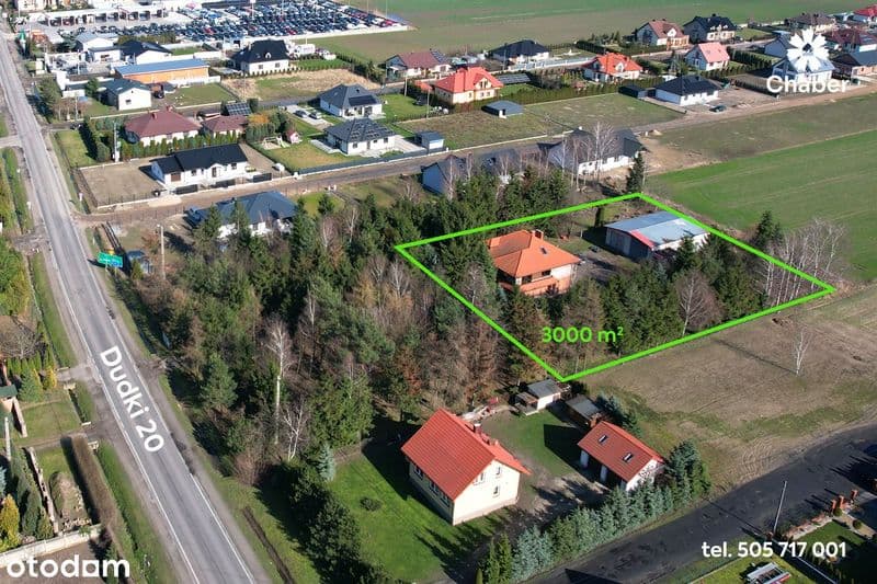Dom z lasem i dużą działką 3000 m2. Duży garaż. Dudki 20