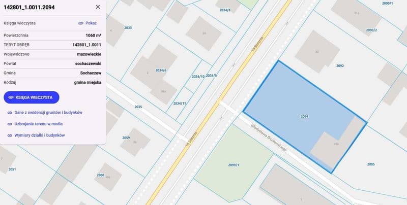 Działka 1057 m² | Sochaczew | ul. 15 Sierpnia | Centrum