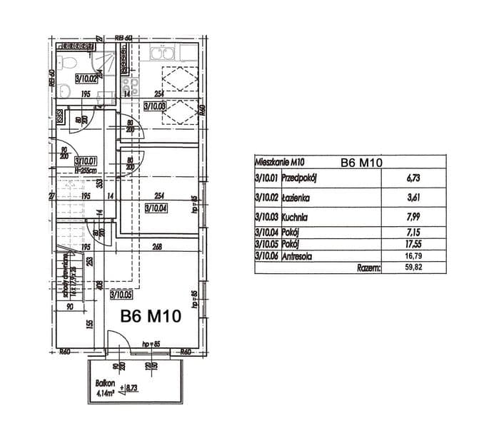 Mieszkanie w stanie deweloperskim M10K6 - 59,82 m2