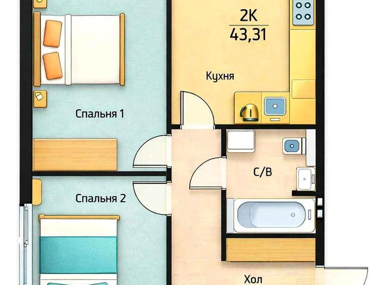 2к квартира Білогородка. Від забудовника. Без % 20 хв метро. 43м² для сім’ї. Без комісії. Закритий комплекс