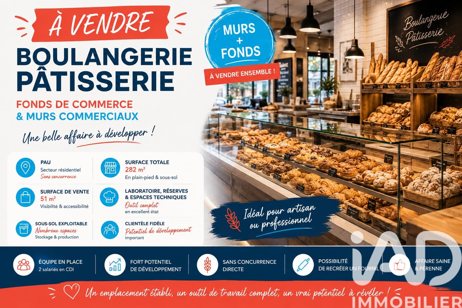 Vente Boulangerie, Pâtisserie 282 m²