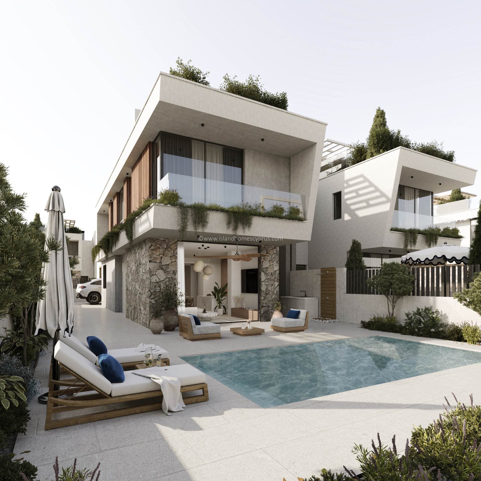 5 bedroom. 4 bathroom detached NEW BUILD villa with private SWIMMING POOL and 32m2 ROOF GARDEN on a 345m2 CORNER PLOT, in a quiet but convenient location of Ayia Napa - NMA101DP<br />